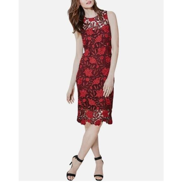 Calvin Klein Rosewood Red Black Floral Lace Cocktail Party Sheath Dress 2 - Picture 2 of 12